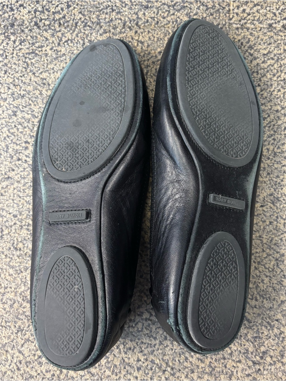 Tory Burch Black Leather Ballet Flats with Gold Logo - Picture 3 of 5